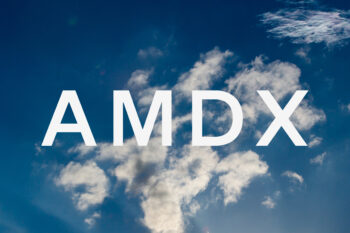 AMDX logo on a sky background